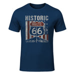 Historic USA Route Sixty-Six Highway Road Sign T-Shirt in Navy - front view
