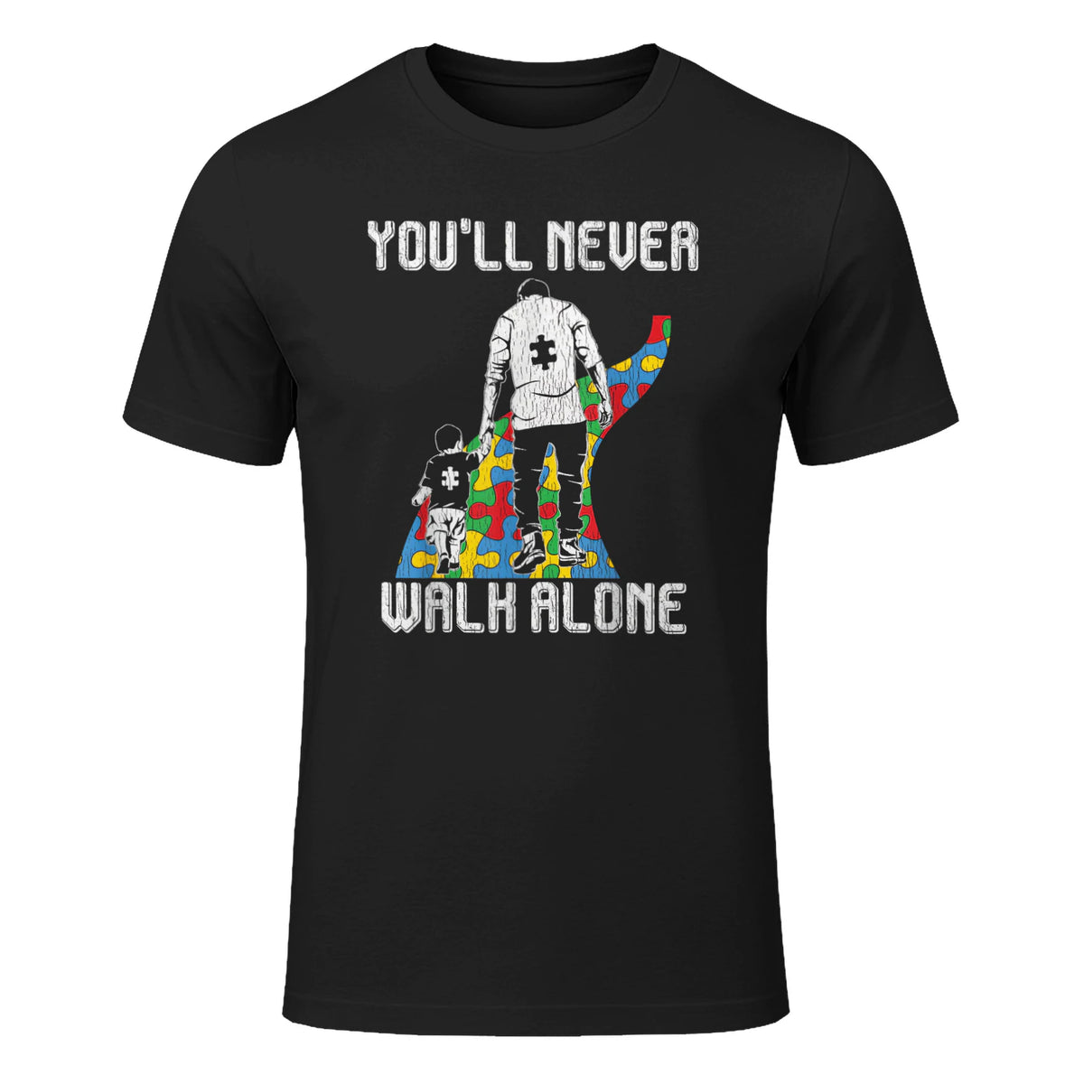 Vintage Father Son Family Autistic Kids Autism Awareness Dad in Black - front view