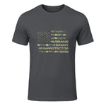 Husband Daddy Protector Hero Fathers Day Camo American Flag in Charcoal - front view