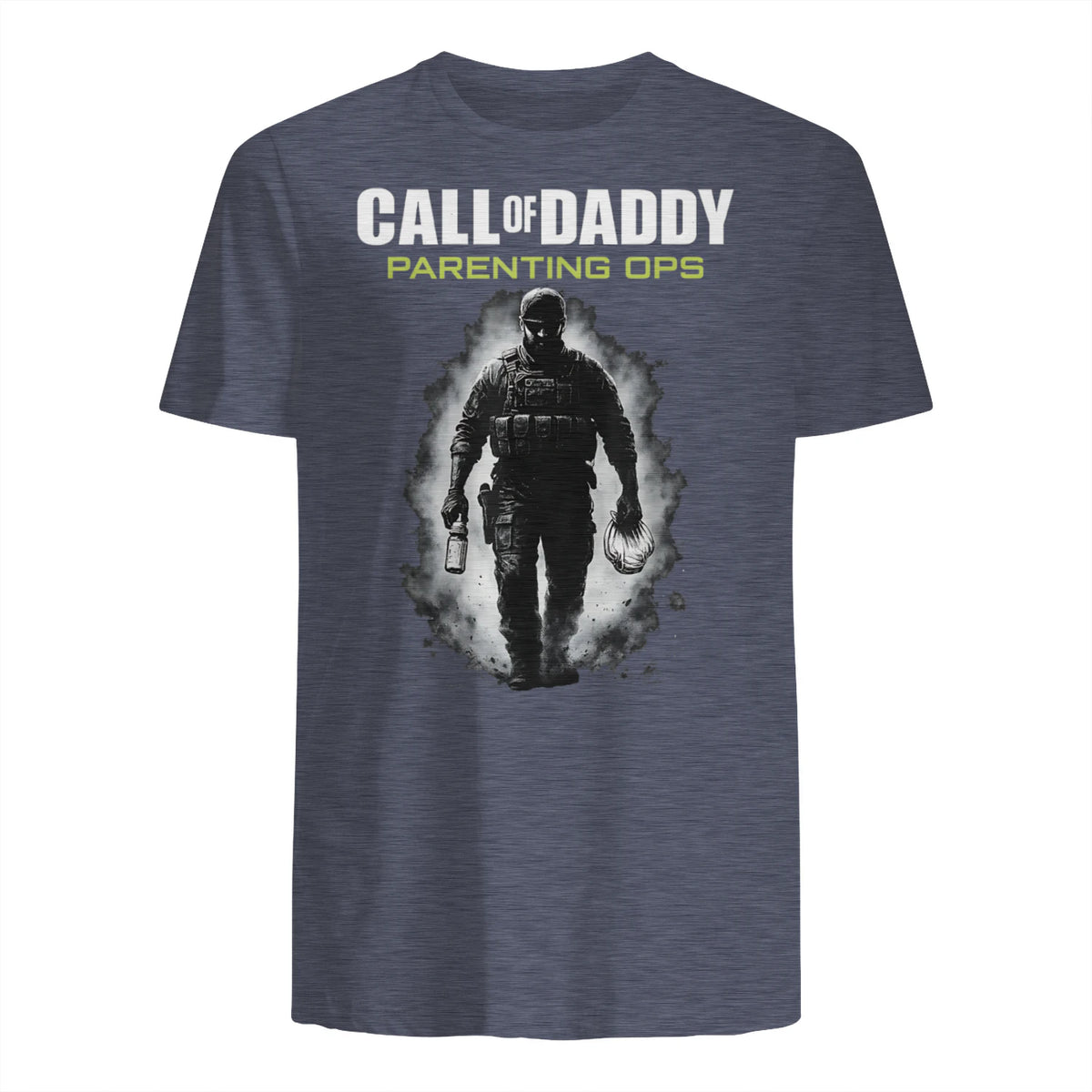 Call of Daddy Parenting Ops – Vatertag Great Dad Joke T-Shirt in Heather Navy - back view
