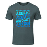 Accept Adapt Advocate Autism Awareness T-Shirt in Dark Heather - front view