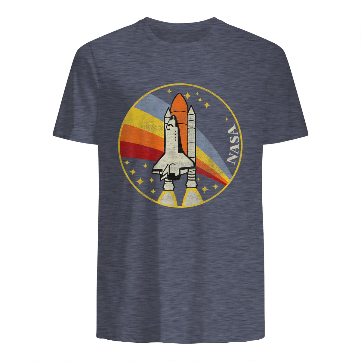 NASA Shuttle Launch Into Rainbow Premium Graphic T-Shirt T-Shirt UK in Heather Navy - back view