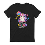 Proud Sister Autism Awareness Cute Unicorn Puzzle Girls in Black - back view