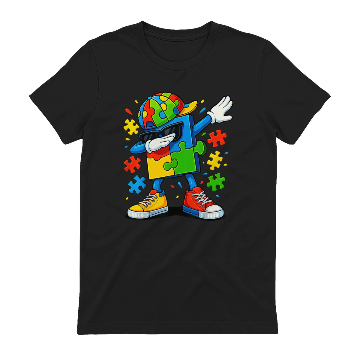 Dabbing Puzzle Autism Awareness in Black - back view