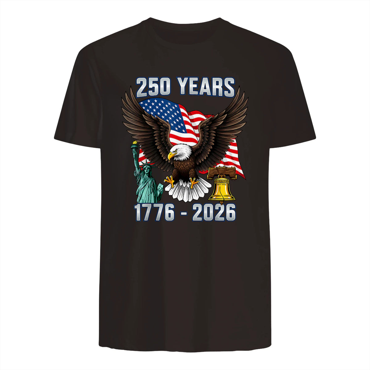 American Flag Fourth of July Anniversary T-Shirt in Dark Chocolate - back view