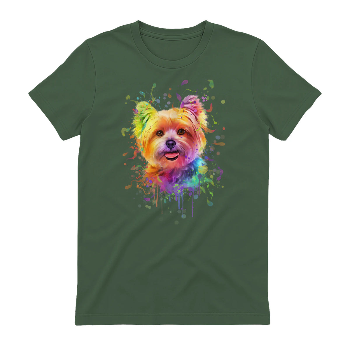 Colorful Splash Art Yorkshire Terrier Portrait Yorkshire Lover in Military Green - back view