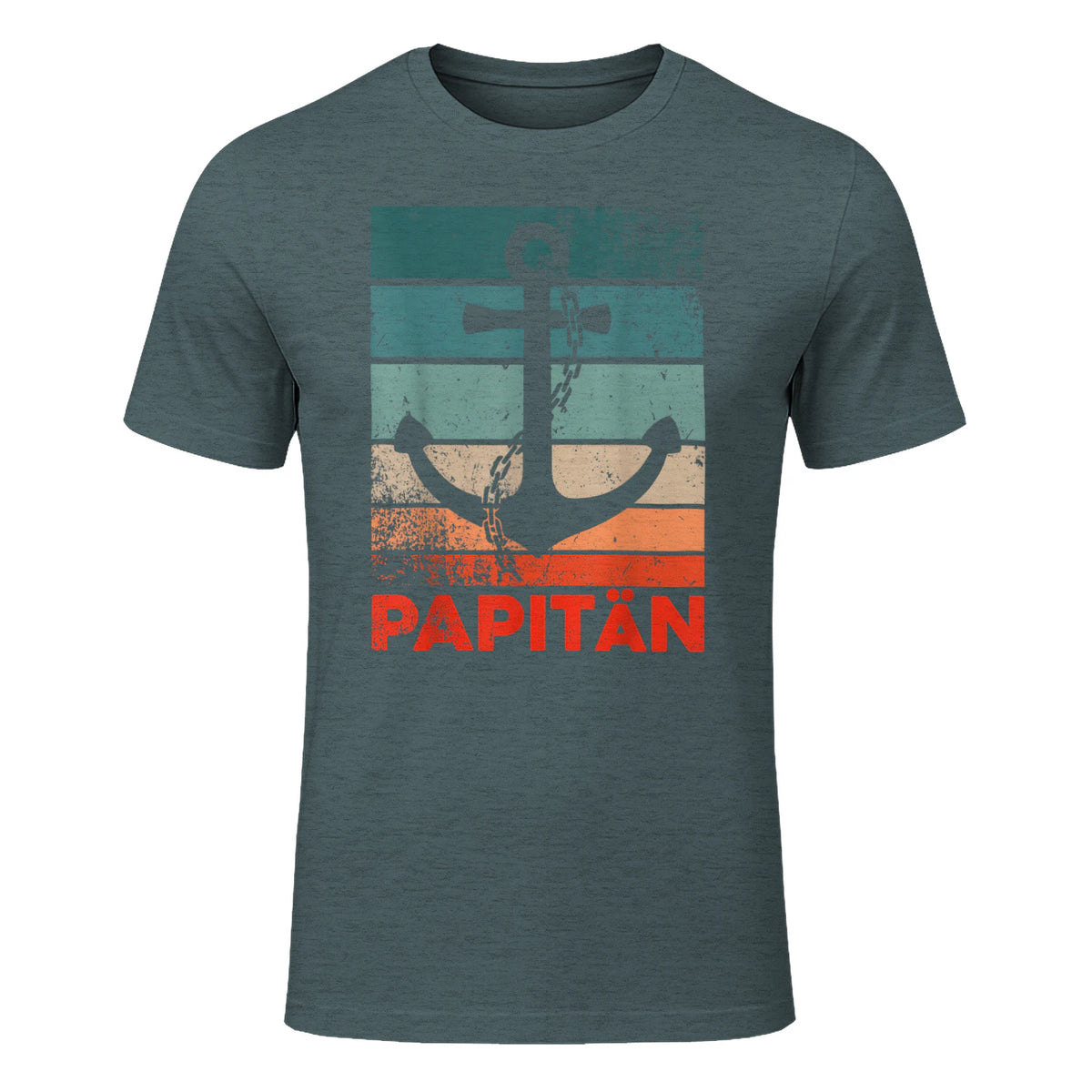 Papitän Papa und Kapitän Lustiges Retro Anker Vatertag in Dark Heather - front view