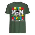 Autism Mom Raising Hero Messy Bun Autism Awareness in Military Green - back view