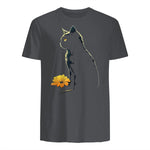 Cat Artwork - Flowers Art Cat Motif Animal Cat T-Shirt in Charcoal - back view