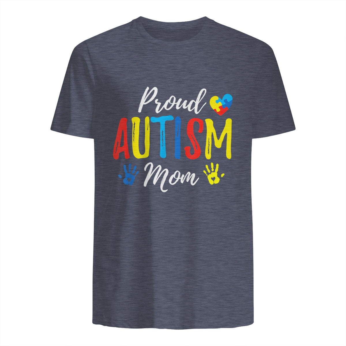 Proud Mom Autism Awareness Family Matching Shirt in Heather Navy - back view