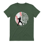 Philippians Four Thirteen Baseball Player Graphic with Bible Verse T-Shirt in Military Green - back view