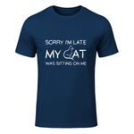 Sorry I'm Late My Cat Was Sitting On Me Funny Feline Lover in Navy - front view