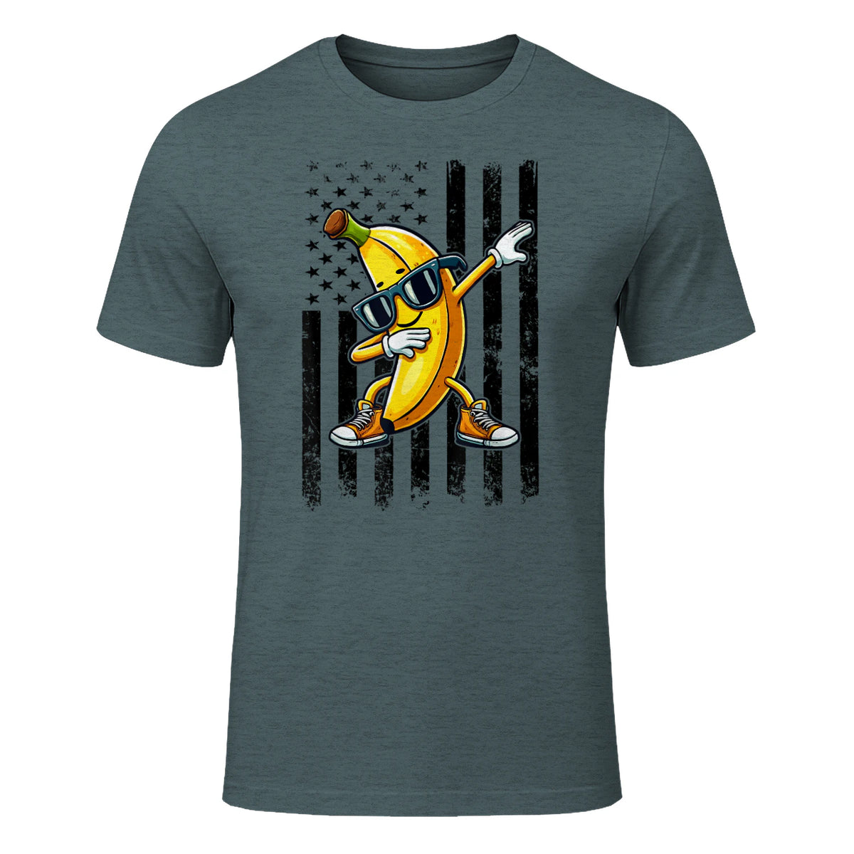 Dabbing Banana Retro American Flag Banana Lover Boys Kids T-Shirt in Dark Heather - front view