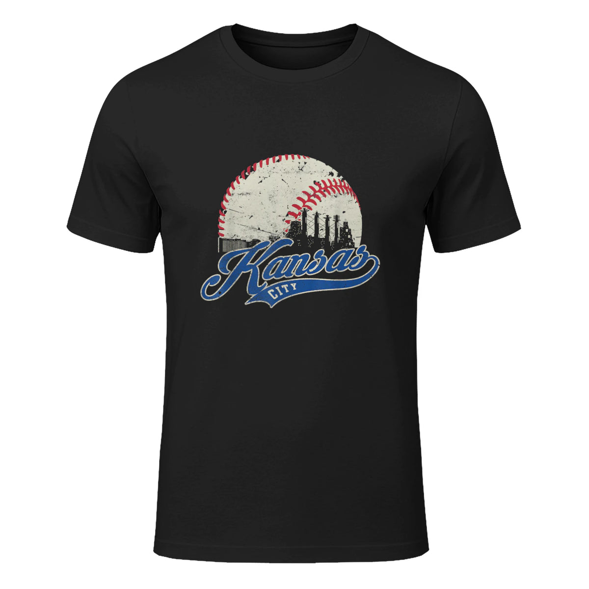 Vintage Kansas City Baseball American US Flag T-Shirt in Black - front view