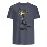 Funny Meh Cat Gift for Cat Lovers in Heather Navy - back view