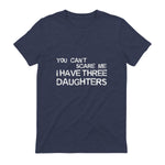 You Can't Scare Me I Have Three Daughters Shirt Fathers Day in Heather Navy - back view