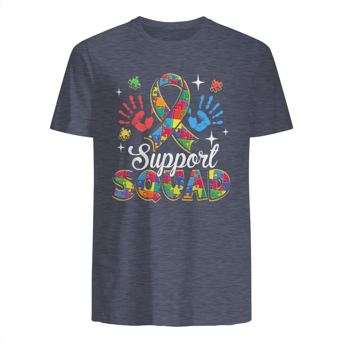 Autism Awareness Autism Support Squad Family in Heather Navy - back view