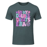 In My Double Digits Era Tenth Birthday Girl T-Shirt in Dark Heather - front view
