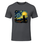 Starry Night Cat Lover T-Shirt in Charcoal - front view