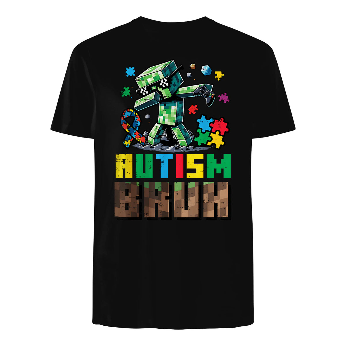 Autism Bruh Dab ASD Awareness Gamer Boys Kids Youth in Black - back view