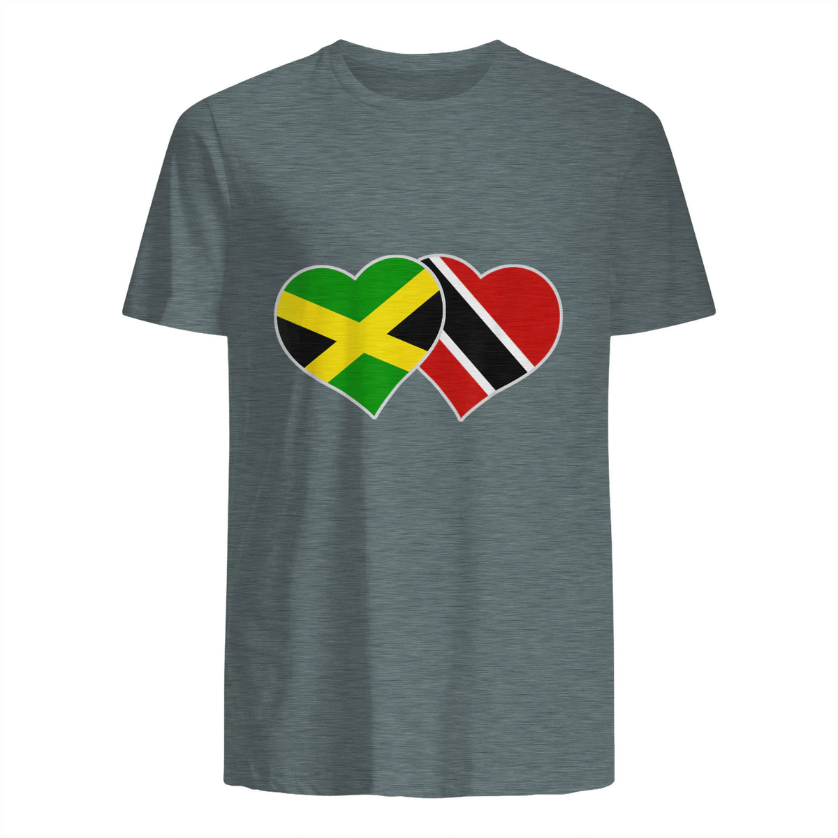 Trinidadian Jamaican Heart Love Jamaica Trinidad Flag in Dark Heather - back view