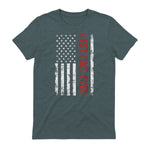 Best dad ever US american flag gift for father's day Short Sleeve in Dark Heather - back view
