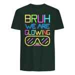 Bruh We are Glowing in My Glowing Era Hello Summer Vacation T-Shirt in Forest Green - back view