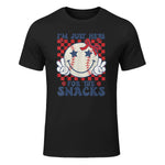 Retro Baseball Sister I'm Just Here for The Snacks Girls Mom T-Shirt in Black - front view