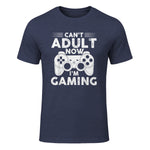 I Can't Adult Now I'm Gaming Gamer Console T-Shirt in Heather Navy - front view