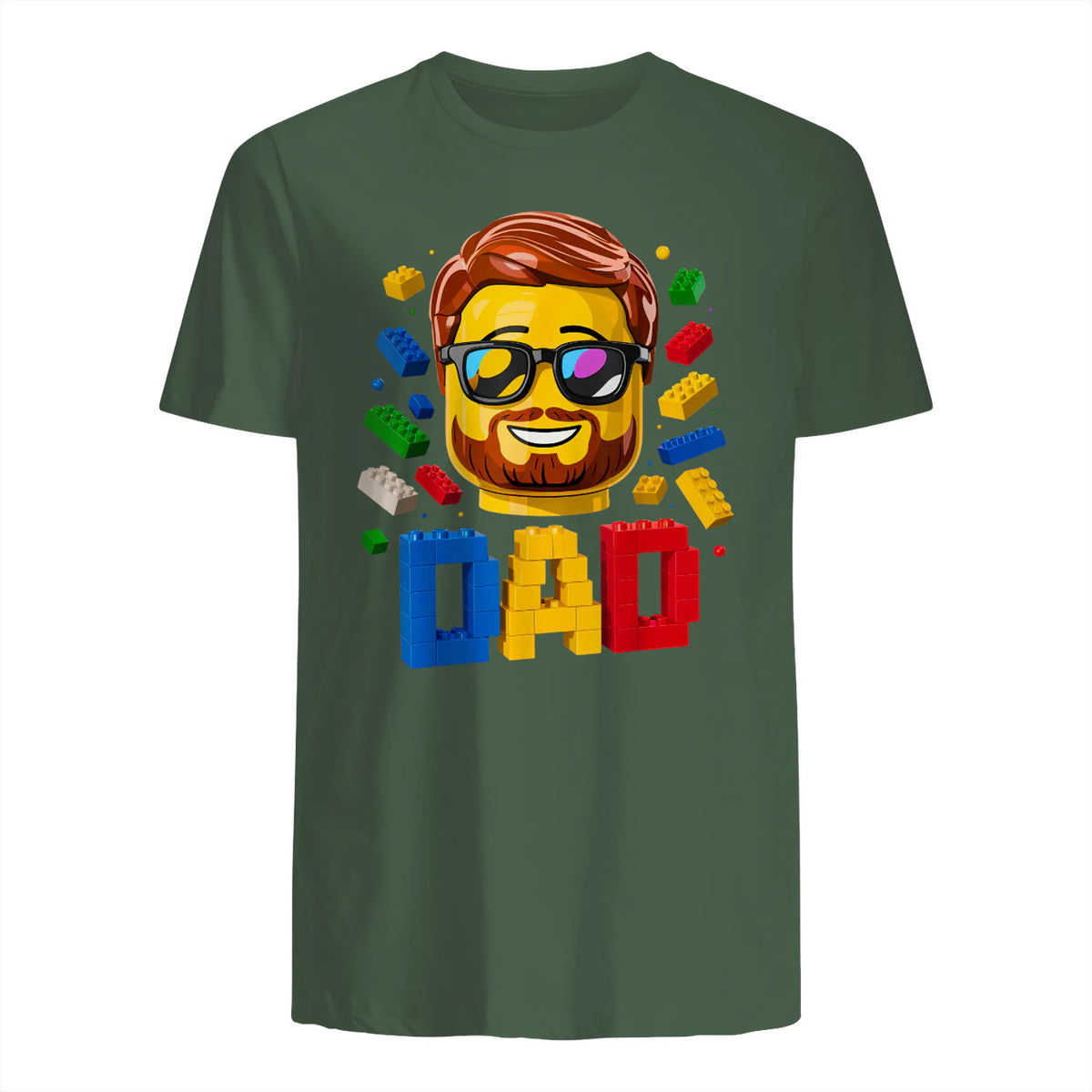 Dad Master Builder T-Shirt in Military Green - back view