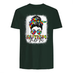 Autism Mom Life Messy Bun T-Shirt in Forest Green - back view