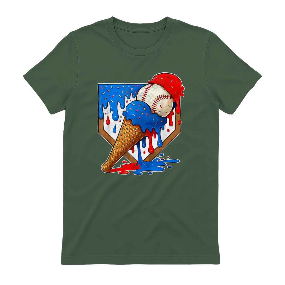 Distressed Baseball Boys Ice Cream Drip Baseball Boys Youth T-Shirt in Military Green - back view