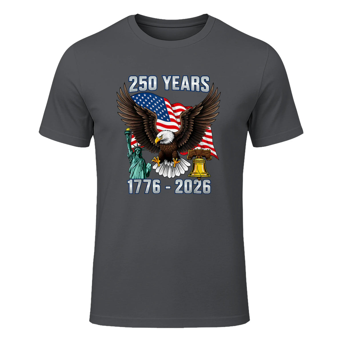 American Flag Fourth of July Anniversary T-Shirt in Charcoal - front view
