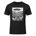 Cat Selfie with Alien UFO Funny Cat Gifts for Men Women Kids T-Shirt in Black - front view