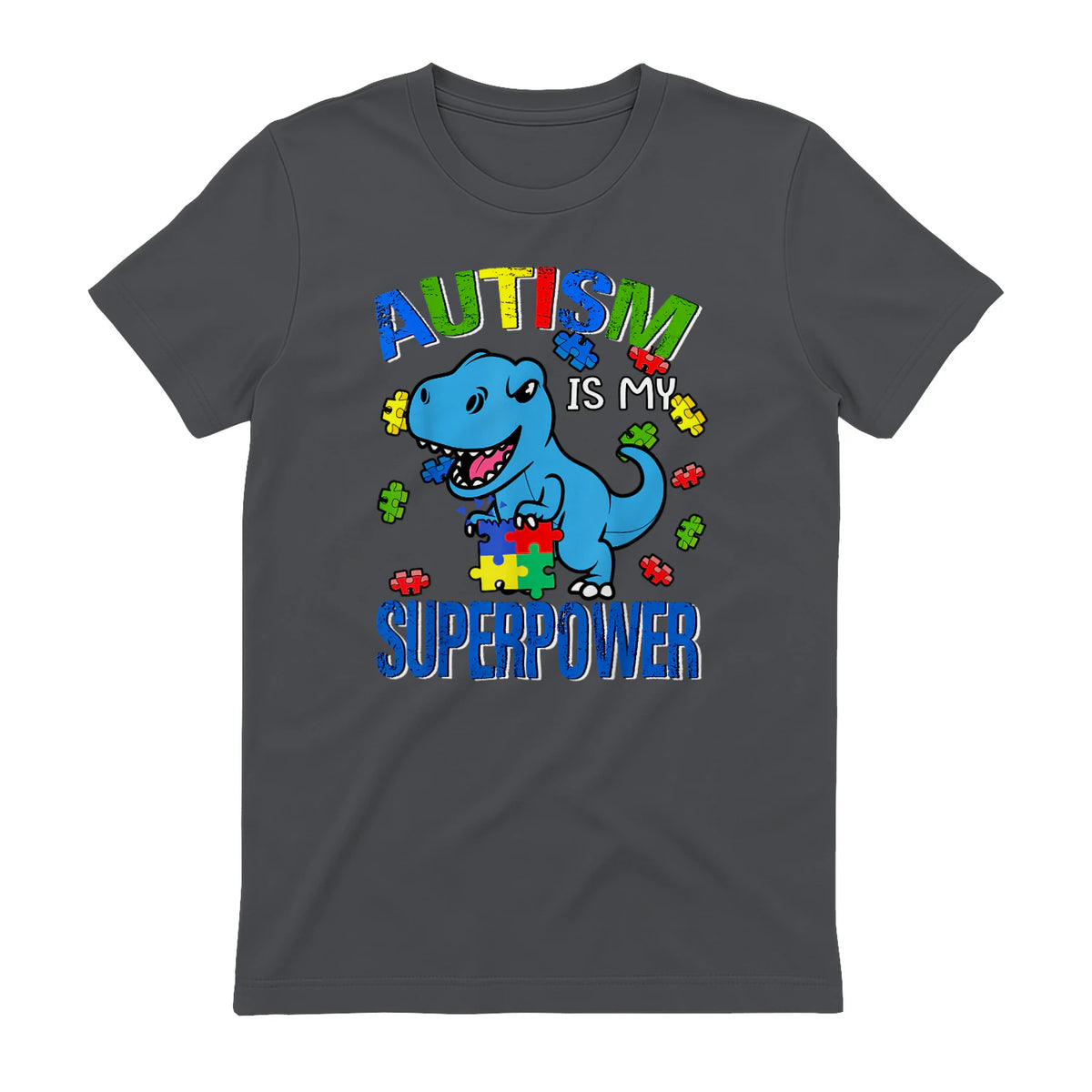 Kids Autism Awareness is My Superpower Boys in Charcoal - back view