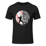 Philippians Four Thirteen Baseball Player Graphic with Bible Verse T-Shirt in Black - front view