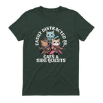 Cats Side Quest Funny Tabletop T-Shirt in Forest Green - back view