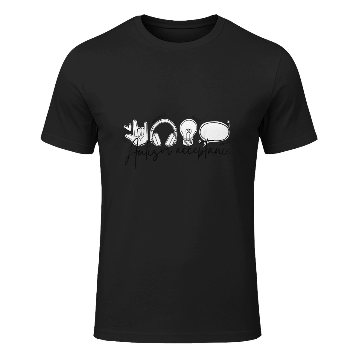 Autism Awareness Acceptance Shirt Support Mom Women Kid in Black - front view