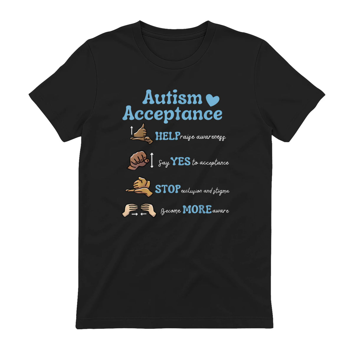 Autism Awareness Acceptance Hand Sign Language SPED Teacher in Black - back view