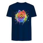 Colorful Splash Art Poméranie Portrait Pom Puppy Owner in Navy - back view