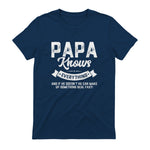 Papa Knows Everything Funny Father's Day Gift T-Shirt in Navy - back view