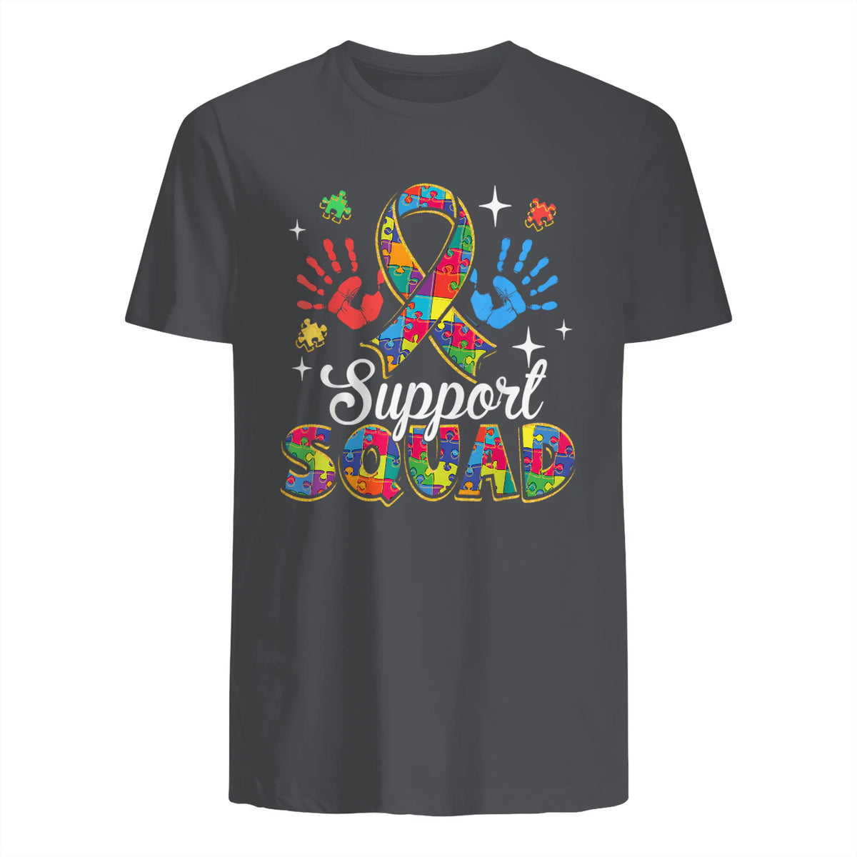 Autism Awareness Autism Support Squad Family in Charcoal - back view