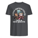 Cats Side Quest Funny Tabletop T-Shirt in Charcoal - back view