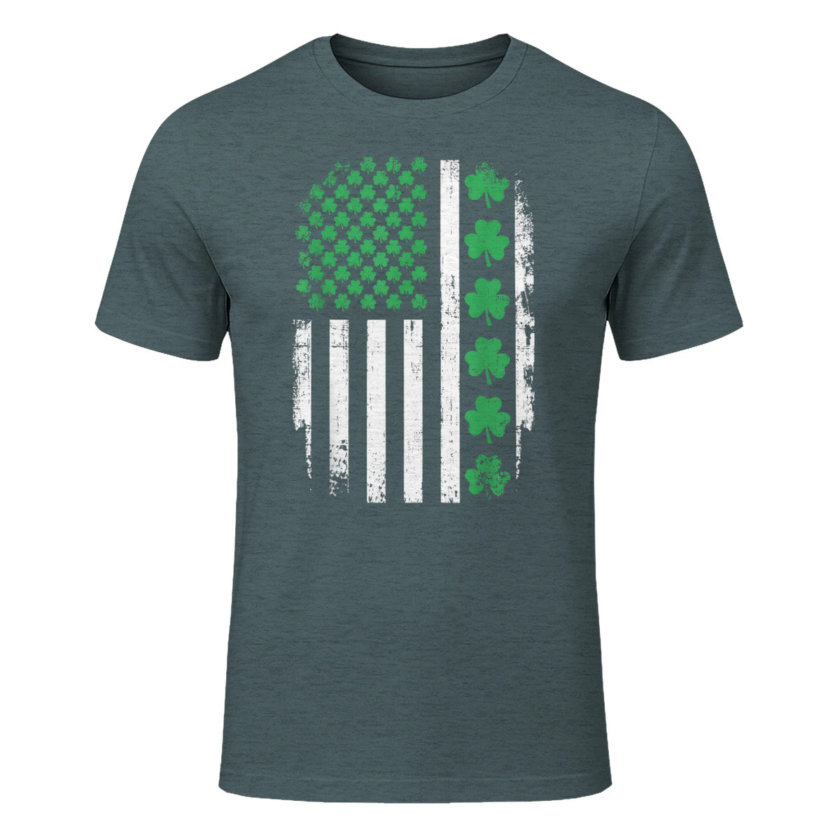 US American Flag with Shamrocks for St Patricks Day T-Shirt in Dark Heather - front view