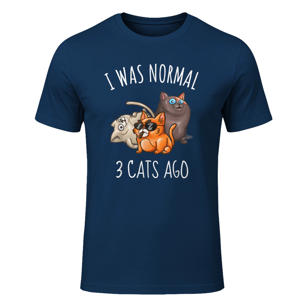 I Was Normal Three Cats Ago T-Shirt in Navy - front view