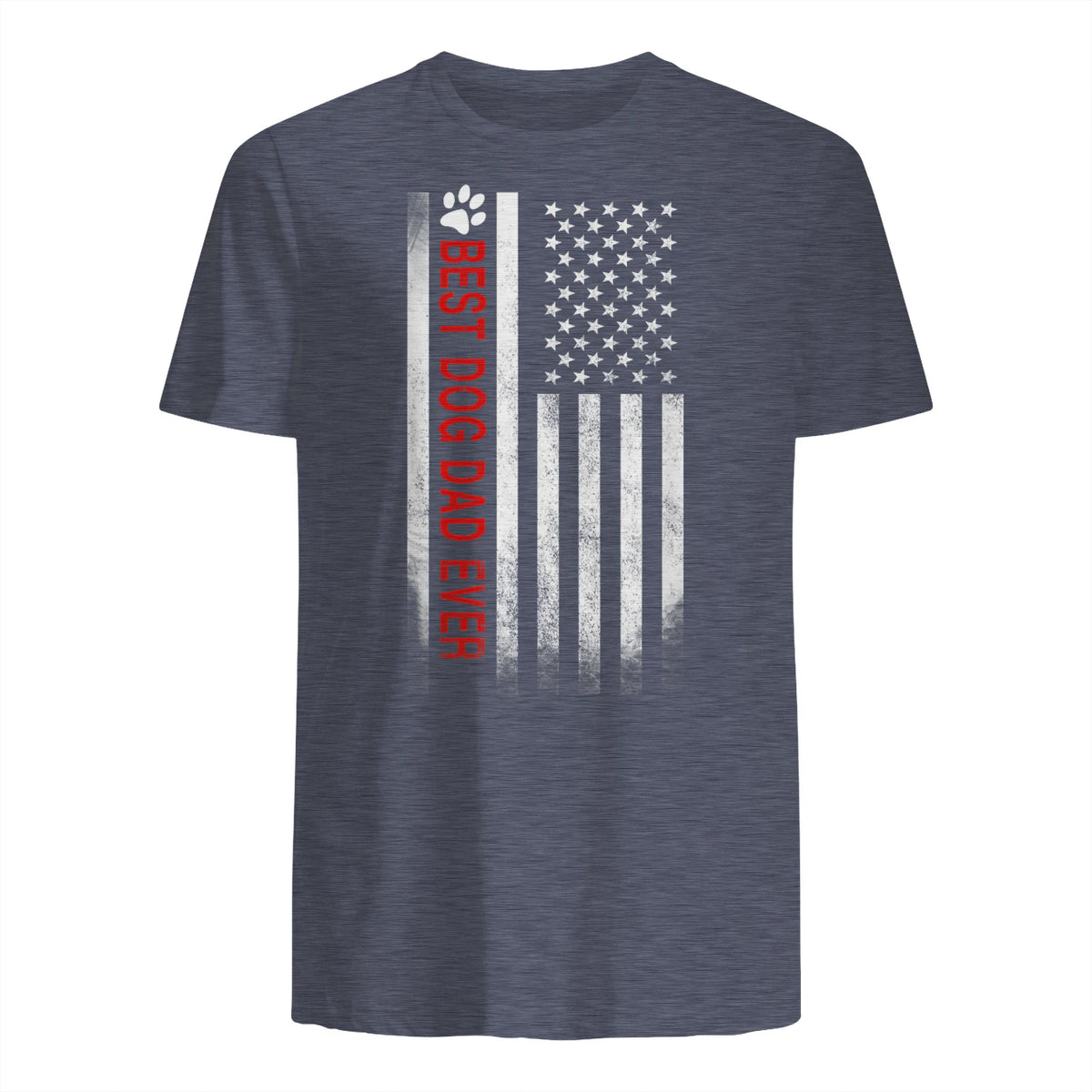 Best Dog Dad Ever American Flag Gift for Best Father in Heather Navy - back view