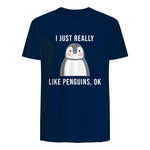 Funny Penguin T-Shirt Cute Just Really Like Penguins Shirt in Navy - back view