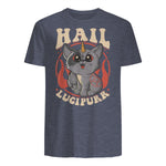 Cute & Funny Satanic Hail Lucipurr Rainbow Kitty Goth in Heather Navy - back view