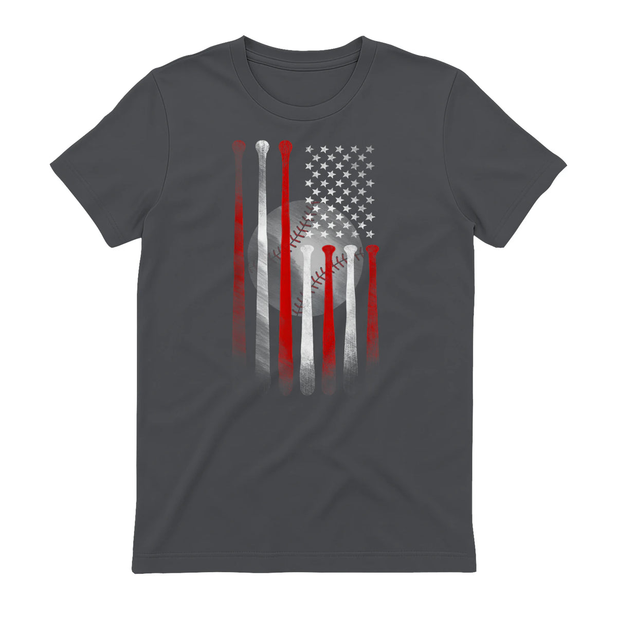 Vintage Baseball American Flag T-Shirt, Classic Fit Black Tee for Dad in Charcoal - back view
