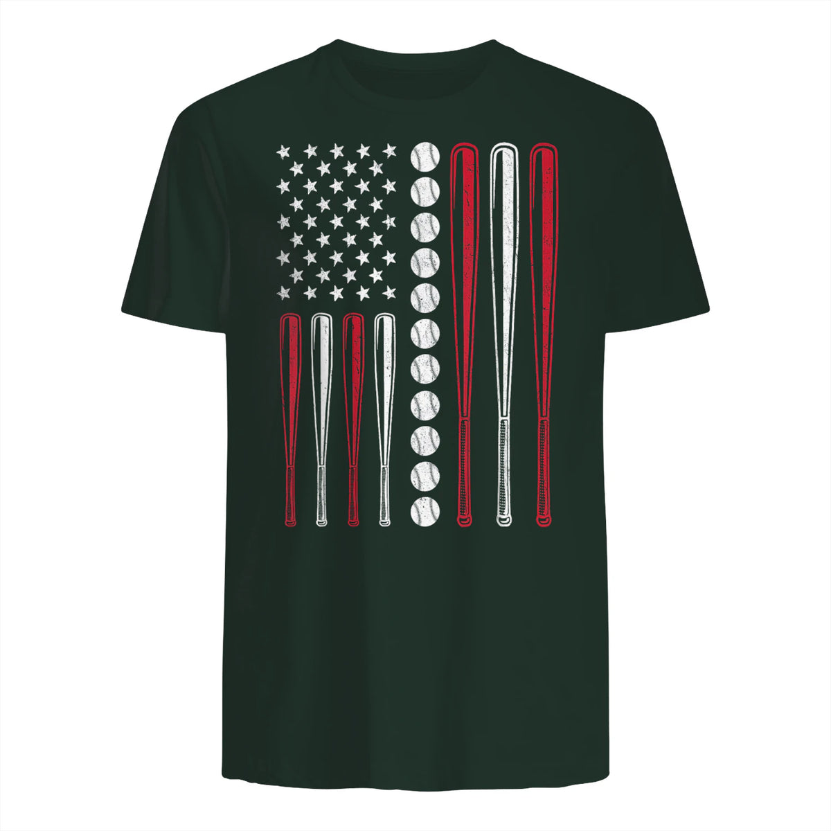 Patriotic Baseball Fourth of July USA Flag T-Shirt in Forest Green - back view